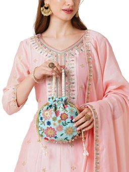 Lavie - Jiya Floral Embriodered - Womens Potli (Blue) (Small)