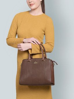 Lavie - Womens Brown Ushycroc Dome Satchel with Detachable Strap (M)