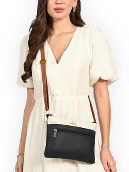 Lavie - Womens Navy Blue Colorblock Lucille Top Zip Sling Bag (M)