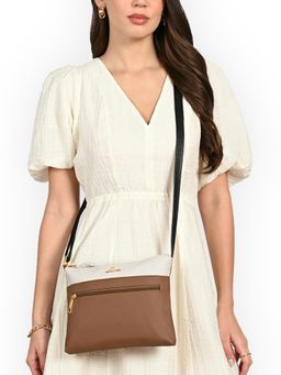 Lavie - Womens Tan Colorblock Lucille Top Zip Sling Bag (M)