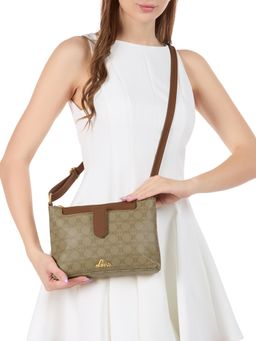 Lavie - Womens Beige Mono Keiko 2C Top Zip Sling Bag (L)