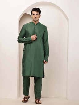 MULTI SHADES - Men's Green Straight Kurta and Pyjama