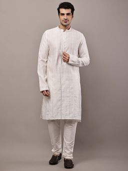 MULTI SHADES - Men's White Embroidered Kurta and Pyjama