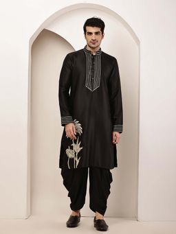 MULTI SHADES - Men's Black Embroidered Kurta and Dhoti