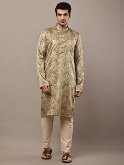 MULTI SHADES - Men's Green Floral Printed Kurta and Pyjama