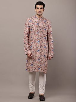 MULTI SHADES - Men's Beige Printed Kurta and Pyjama