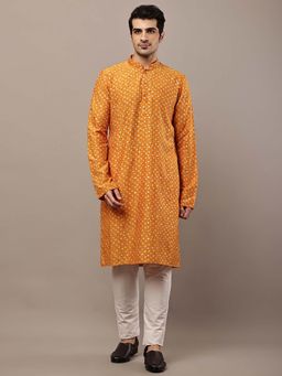 MULTI SHADES - Men's Mustard Printed Kurta and Pyjama