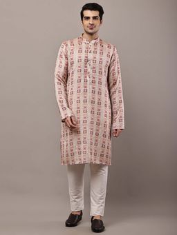 MULTI SHADES - Men's Beige Printed Kurta and Pyjama