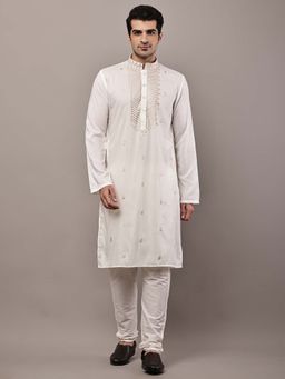 MULTI SHADES - Men's Off White Embroidered Kurta and Pyjama