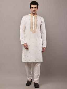 MULTI SHADES - Men's Off White Embroidered Kurta and Pyjama