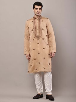 MULTI SHADES - Men's Brown Embroidered Kurta and Pyjama