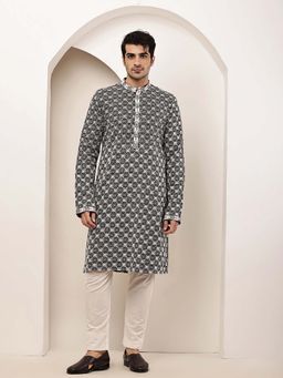 MULTI SHADES - Men's Black Embroidered Kurta and Pyjama