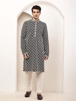 MULTI SHADES - Men's Black Embroidered Kurta and Pyjama