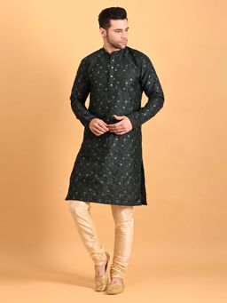 Uri and MacKenzie - Men Embroidered Olive Kurta and Pyjama