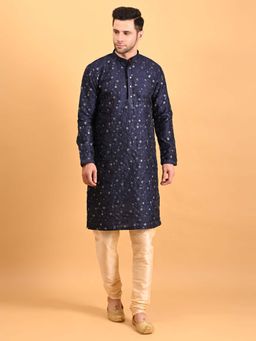 Uri and MacKenzie - Men Embroidered Navy Blue Kurta and Pyjama