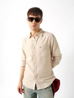 The Bear House - Men Solid Beige Causal Shirt