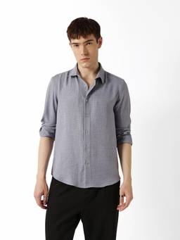 The Bear House - Men Solid Blue Causal Shirt