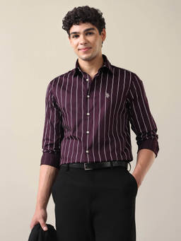 U.S. POLO ASSN. - Men Purple Satin Vertical Striped Shirt