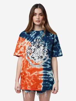 The Souled Store - Harry Potter Hogwarts Sigil Tie & Dye Cotton Boyfriend T-Shirt