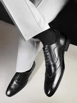 Louis Stitch - Men Jet Black Italian Crust Leather Formal Brogues