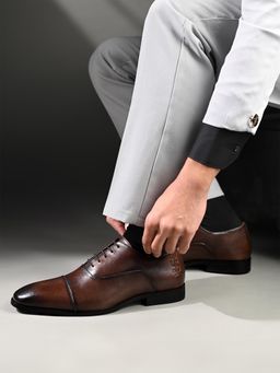 Louis Stitch - Men Brunette Brown Italian Crust Leather Formal Oxfords
