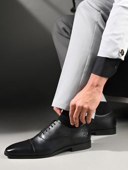 Louis Stitch - Men Brunette Black Italian Crust Leather Formal Oxfords