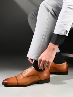 Louis Stitch - Men Brunette Tan Italian Crust Leather Formal Oxfords