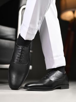 Louis Stitch - Men Jet Black Italian Crust Leather Formal Oxfords
