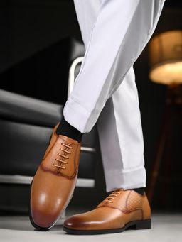 Louis Stitch - Men Tan Italian Crust Leather Formal Oxfords