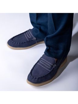 Monkstory - Men Yacht Club Penny Stitch Loafers - Navy Blue