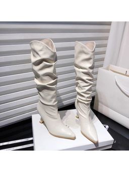 MISS MOSA BY AKANKSHA - Women Cream Miela Pointed Leather Casual Boots