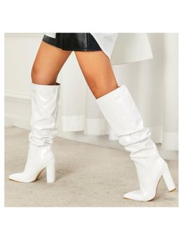 MISS MOSA BY AKANKSHA - Women White Sophie Block Leather Casual Boots