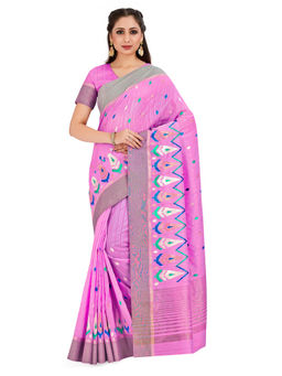 Mimosa - Pink Kanjivaram Style Raw Silk Saree With Unstitched Blouse