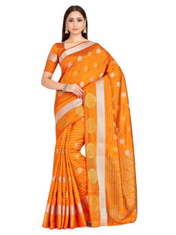 Mimosa - Orange Arni Pattu Style Art Silk Saree With Unstitched Blouse