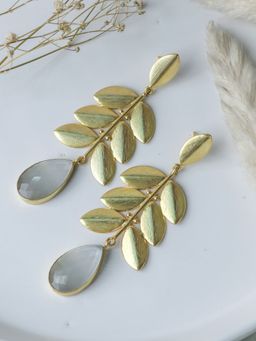 Johori - Statement Leaf White Stone Earring