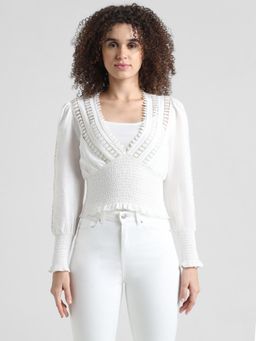 ONLY - White Lace Detail Cotton Top