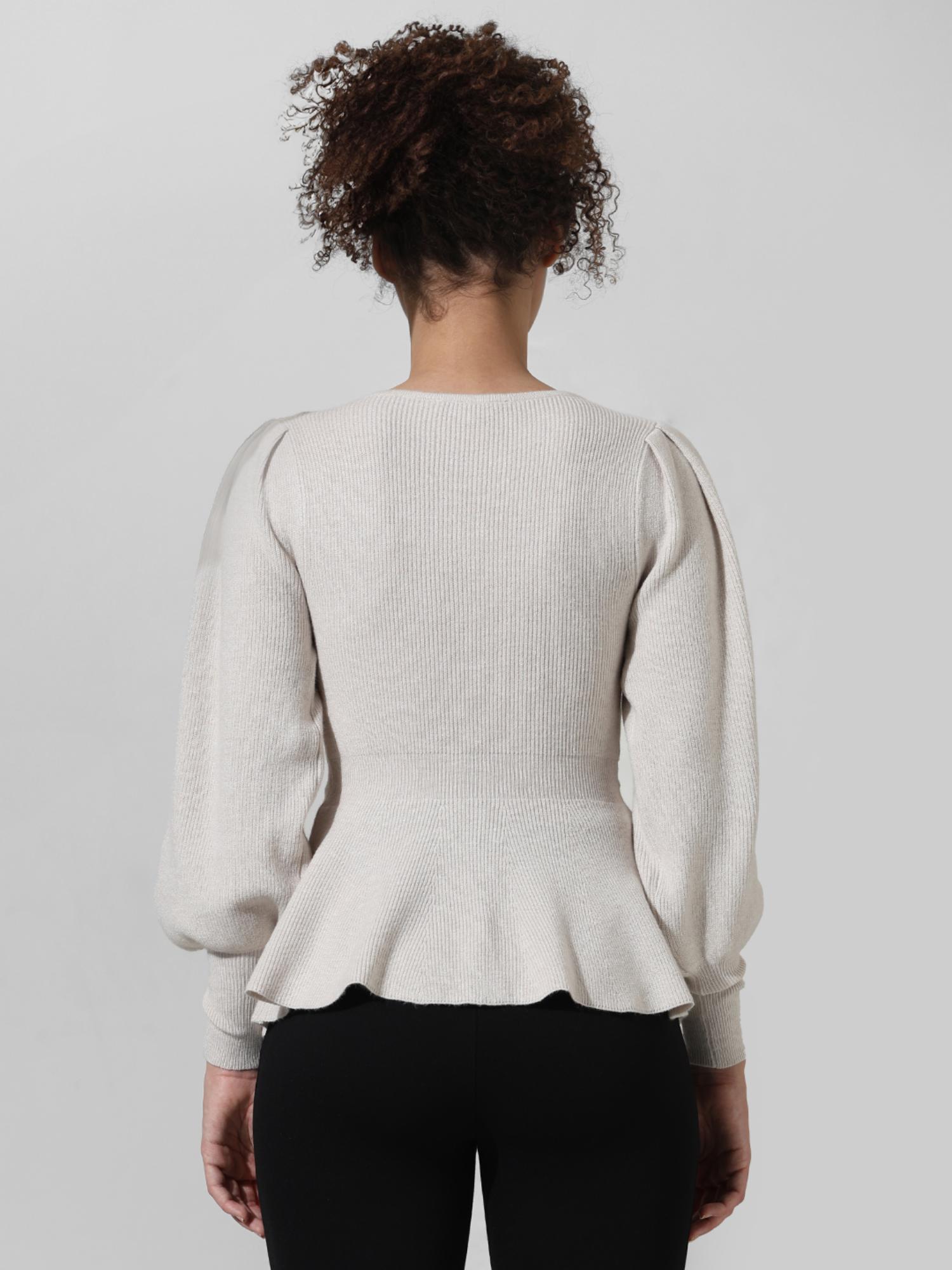 Buy ONLY Cream Rib Knit Peplum Sweater Online