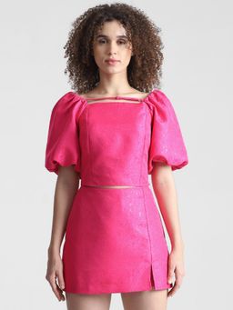 ONLY - Puff Sleeved Jacquard Crop Top