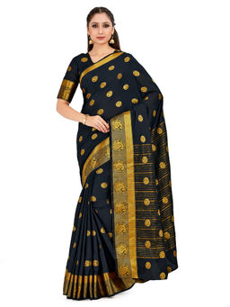 Mimosa - Black Mysore Silk Style Crepe Saree With Unstitched Blouse