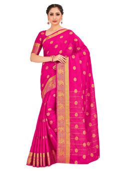 Mimosa - Pink Mysore Silk Style Crepe Saree With Unstitched Blouse