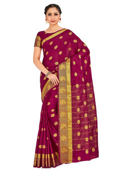 Mimosa - Burgundy Mysore Silk Style Crepe Saree With Unstitched Blouse