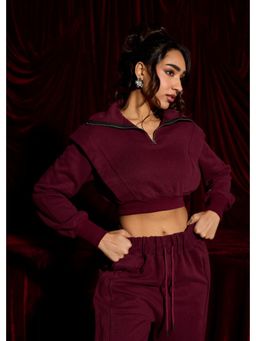 Lea Clothing - Berrywood Burgundy Cropped Quarter-Zip Sweatshirt