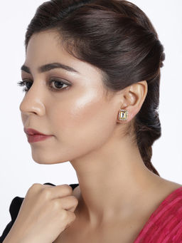 Accessher - Gold Plated Square Shaped Vilandi Kundan Stud Earrings For Women And Girls