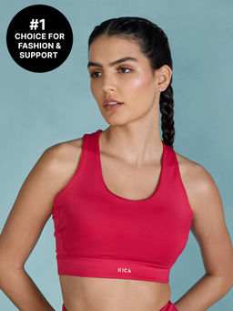 Kica - Strappy Mid-Impact Sports Bra with Removable Pads in Kica SKN Fabric Pink