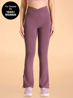 Kica - Criss Cross Cotton Flare Comfort Pants with Back Pocket and Ankle Slit Burgundy