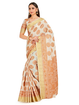 Mimosa - Off White Kanjivaram Style Art Silk Saree With Unstitched Blouse