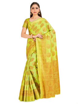 Mimosa - Green Kanjivaram Style Art Silk Saree With Unstitched Blouse