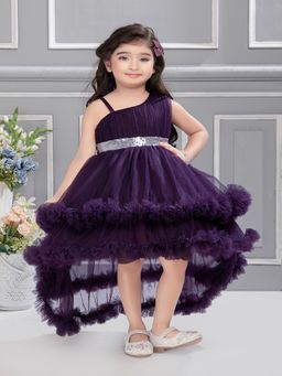 Mini Stitch - Sleeveless Tail Cut Double Layered Party Dress - Purple