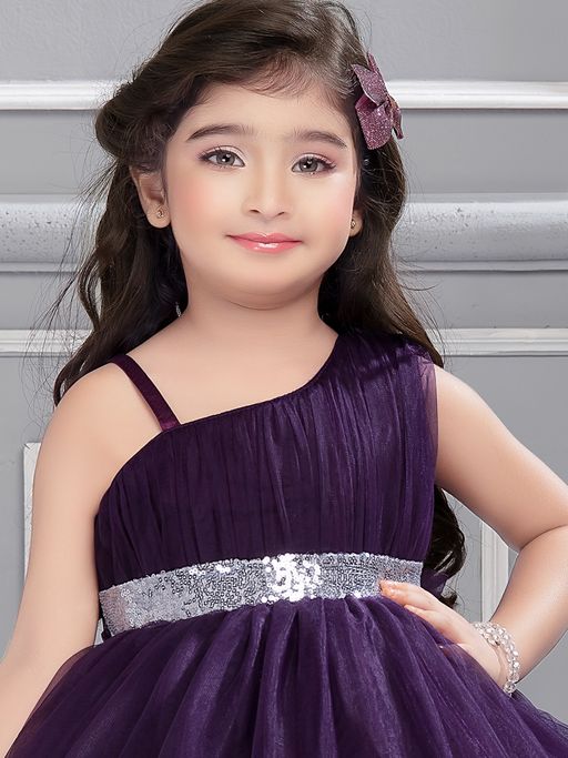 Buy Mini Stitch Sleeveless Tail Cut Double Layered Party Dress - Purple  (16) Online