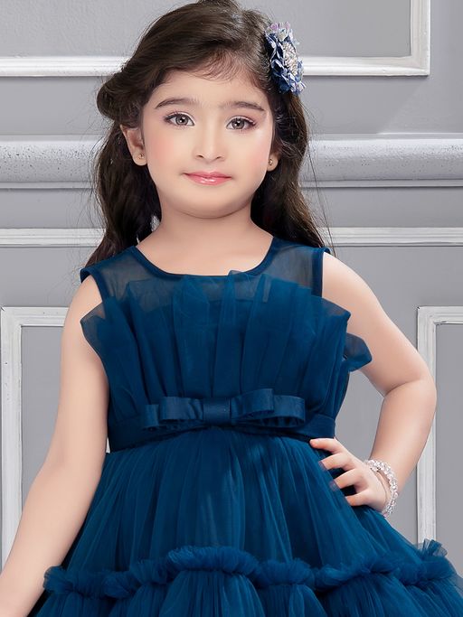 Buy Mini Stitch Fan Pleated Yoke with Frilled Pattern Party Dress - Teal  (16) Online